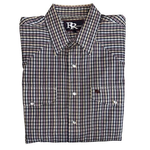 R Resistol Men’s Plaid Shirt Medium Western Pearl Snap Ranch Rodeo Outdoor EUC - Picture 1 of 12